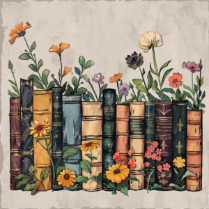 ai generated, books, flowers-8633504.jpg